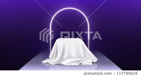 Surprise box under white silk cloth 117799826