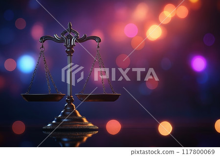Justice Scales with Colorful Bokeh Background. High quality photo 117800069