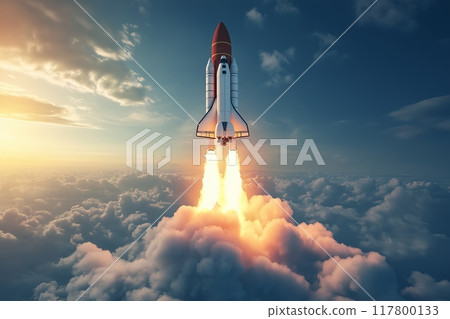 Space Rocket Launching into Sky. High quality photo 117800133