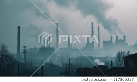 Industrial Pollution with Smoke Emissions from Factory. High quality photo 117800337