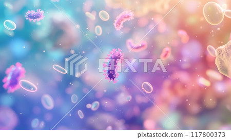 Microscopic View of Bacteria and Cells in Vibrant Colors. High quality photo Microscopic View of Bacteria and Cells in Vibrant Colors. High quality photo 117800373