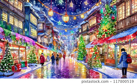 Illuminated shopping street 04 117800519