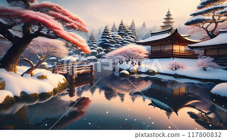 New Year's Japanese garden scenery 04 117800832