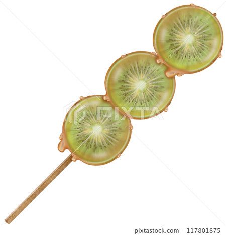 Kiwi tanghulu candied coating syrup of Chinese snacks fruits,Sweet dessert skewer hand drawn illustrations. Kiwi tanghulu candied coating syrup of Chinese snacks fruits,Sweet dessert skewer hand drawn illustrations. 117801875