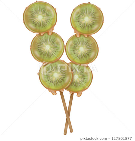 Kiwi tanghulu candied coating syrup of Chinese snacks fruits,Sweet dessert skewer hand drawn illustrations. Kiwi tanghulu candied coating syrup of Chinese snacks fruits,Sweet dessert skewer hand drawn illustrations. 117801877