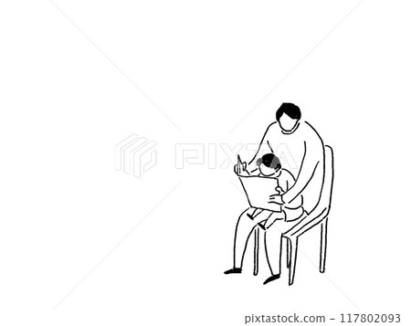 A father reading a book with his little child, line drawing 117802093