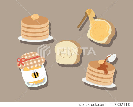 Set of breakfast pancakes hand drawn vector illustration Set of breakfast pancakes hand drawn vector illustration 117802118
