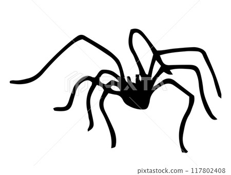 Spider silhouette. Black and white outline drawing for Halloween. Hand drawn isolated graphic clipart. Line illustration of creepy insect for decor and invitation design. Simple Doodle style Spider silhouette. Black and white outline drawing for Halloween. Hand drawn isolated graphic clipart. Line illustration of creepy insect for decor and invitation design. Simple Doodle style 117802408