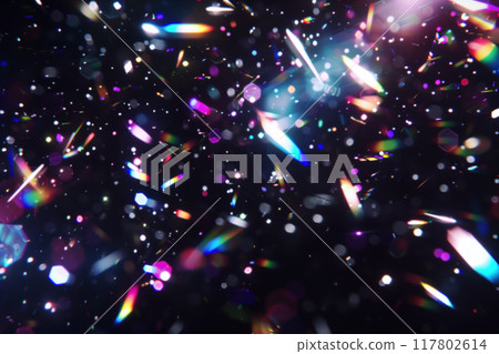 Abstract Blurred Light Streaks and Colorful Particles on Dark Background Abstract Blurred Light Streaks and Colorful Particles on Dark Background 117802614