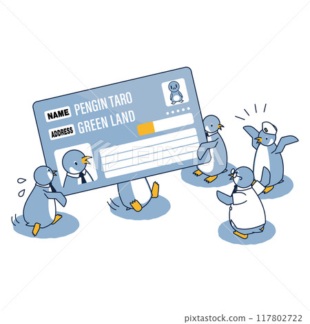 Penguin isometric illustration using My Number card health insurance card for hospital examination 117802722