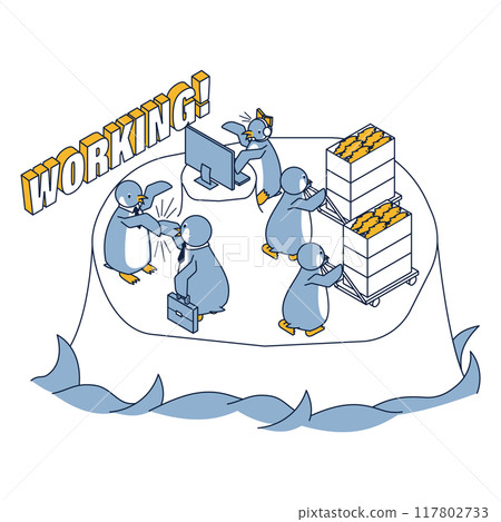 在各行業努力工作的企鵝的等距圖 117802733