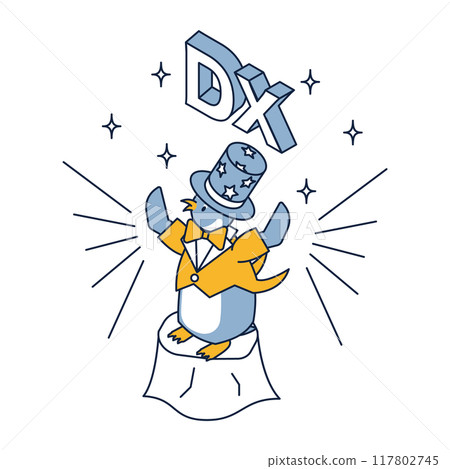 Isometric isometric of a magician penguin transforming business into digital Isometric isometric of a magician penguin transforming business into digital 117802745