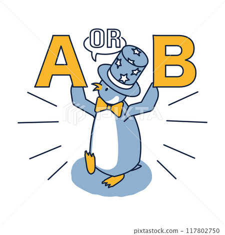 Isometric penguin host asking AB questions 117802750