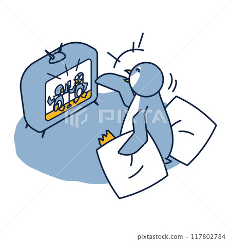 假日企鵝在觀賞喜劇表演時大笑的等軸測圖 假日企鵝在觀賞喜劇表演時大笑的等軸測圖 117802784