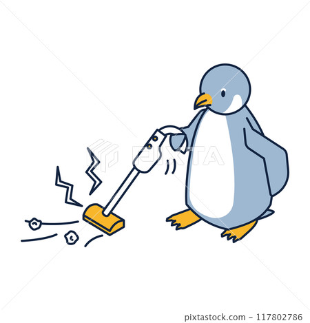 用手持清潔器清潔企鵝的等軸測圖 用手持清潔器清潔企鵝的等軸測圖 117802786