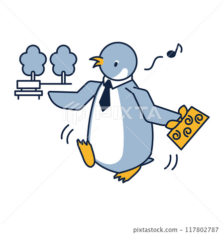 Penguin isometric illustration of a business person going to the park with a lunch box for lunch 117802787