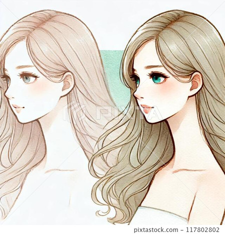 柔軟的頭髮在風中搖曳,輪廓 柔軟的頭髮在風中搖曳,輪廓 117802802