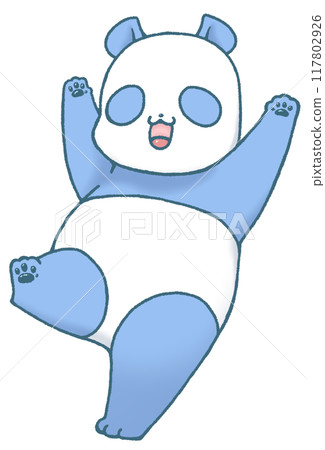 可愛的熊貓角色快樂地跳舞（藍色） 117802926