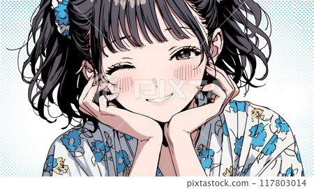 Winking woman: chin resting on hand Winking woman: chin resting on hand 117803014