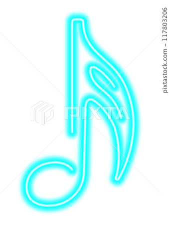 Neon glowing blue music note Neon glowing blue music note 117803206
