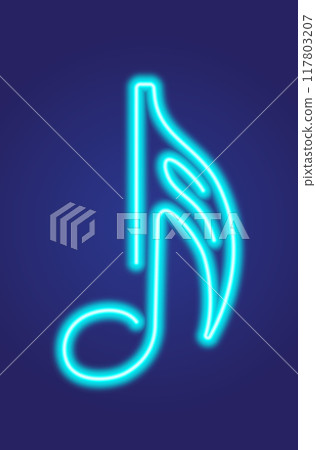 Neon glowing blue music note Neon glowing blue music note 117803207