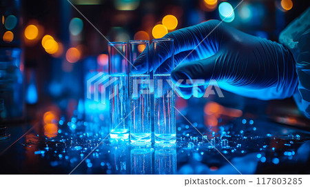 A scientist holds medical testing tubes or vials, focused on pharmaceutical research. The concept is scientific innovation and the pursuit of breakthroughs in medicine. Generative AI. A scientist holds medical testing tubes or vials, focused on pharmaceutical research. The concept is scientific innovation and the pursuit of breakthroughs in medicine. Generative AI. 117803285