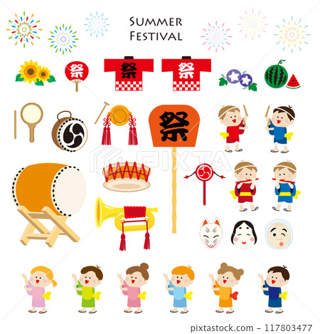 可愛的夏季節日插圖集 可愛的夏季節日插圖集 117803477