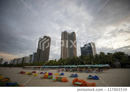This is a beautiful view of My Khe Beach, a famous tourist attraction in Danang, Vietnam. 117803539