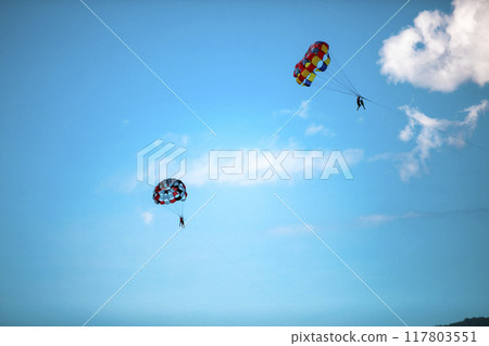 This is a beautiful view of My Khe Beach, a famous tourist attraction in Danang, Vietnam. 117803551