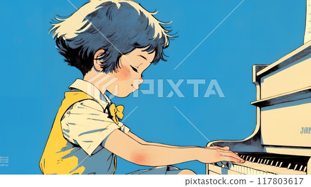 A girl participating in a piano recital (contest) 117803617
