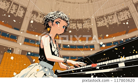 A girl participating in a piano recital (contest) A girl participating in a piano recital (contest) 117803620