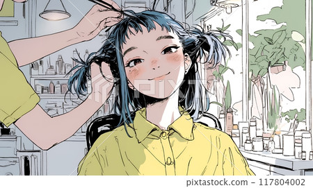 Young woman having a haircut 117804002