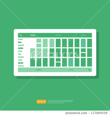 Spreadsheet icon flat illustration. Financial accounting report concept. office things for planning and accounting, analysis, audit, project management, marketing, research vector 117804339