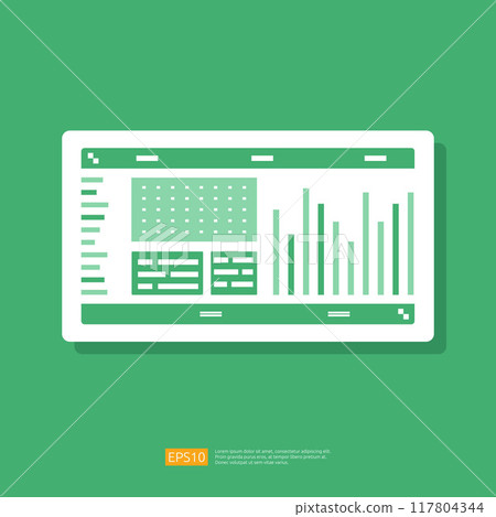 Spreadsheet icon flat illustration. Financial accounting report concept. office things for planning and accounting, analysis, audit, project management, marketing, research vector 117804344