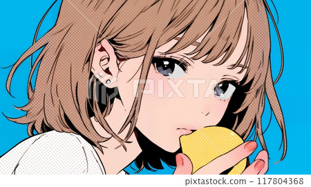 年輕女子吃：年輕女子咬檸檬 117804368