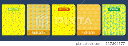 Notebook with colorful doodle pattern for kids. Diary cover page design artwork collection Notebook with colorful doodle pattern for kids. Diary cover page design artwork collection 117804377