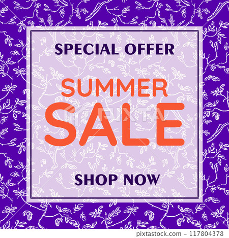 Summer sale banner and discount poster. Hot season discount business concept. Flourish invitation Summer sale banner and discount poster. Hot season discount business concept. Flourish invitation 117804378