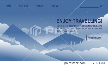 Concept website design for travel agency. Winter vacation and outdoor recreation template Concept website design for travel agency. Winter vacation and outdoor recreation template 117804381