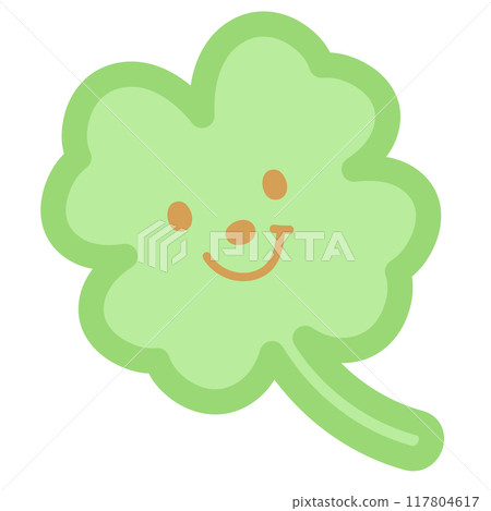 Illustration of clover leaf for cartoon, character, comic, mascot, cute patches, shirt print, logo, icon, floral print, picnic, nature, garden, spring, summer, happy emoji, plush toy, kids, sticker 117804617