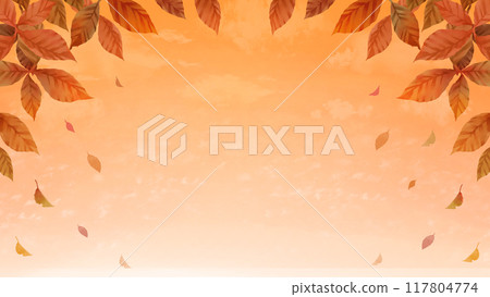 秋天框架背景樹木和落葉日落 16:9 秋天框架背景樹木和落葉日落 16:9 117804774