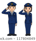 Illustration of male and female police officers saluting 117804849