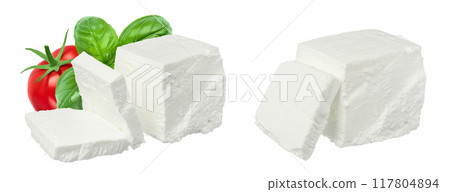 Feta cheese isolated on white background. With clipping path and full depth of field Feta cheese isolated on white background. With clipping path and full depth of field 117804894