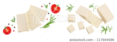 tofu cheese isolated on white background with full depth of field, Top view. Flat lay 117804896