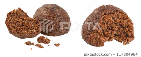 chocolate cookie with kerob, banana, cashew, sunflower seeds and coconut paste isolated on white background. Healthy food, gluten-free, flour-free 117804964