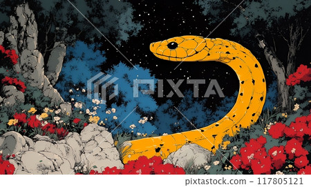 新年賀卡的流行蛇插畫 新年賀卡的流行蛇插畫 117805121