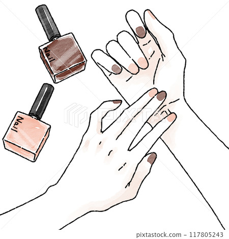 Hands with nail polish brown pink Hands with nail polish brown pink 117805243