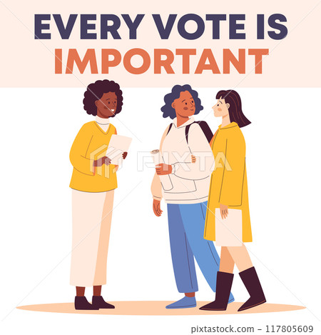 Illustration depicting diverse female voters engaging in the election process. Illustration depicting diverse female voters engaging in the election process. 117805609
