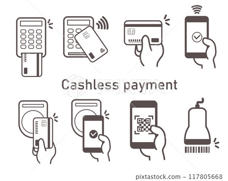 Cashless payment Illustration set of various payment methods Cashless payment Illustration set of various payment methods 117805668