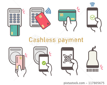 Cashless payment Illustration set of various payment methods Cashless payment Illustration set of various payment methods 117805675