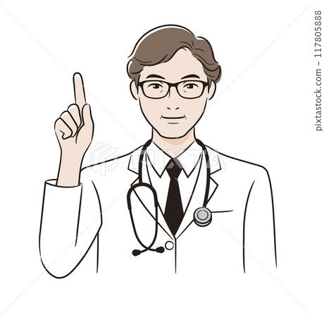 Line drawing of a doctor pointing up 117805888